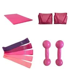 Treino Caseiro Completo: Colchonete Rosa 90x40 + Halter 2kg + Caneleira 2kg + Mini Band para Academia
