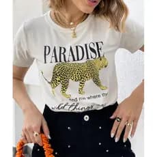 Camiseta T-shirt Feminina Estampa Onça Paradise Moda - Blusa 100% em Algodão - Envio Imediato - NB the Shirt