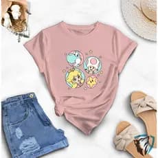 Camiseta Feminina Estampa Personagens Super Mario - Blusinha de Malha 100% Algodão - Envio Imediato - NB the Shirt