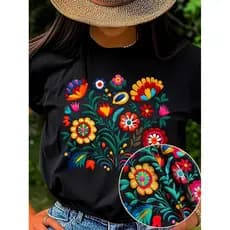 Camisa Feminina Flores Mexicanas Coloridas Estampada Lançamento 100% Algodão