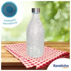 Garrafa De Água 1 Litro Vidro C/ Fechamento Hermético