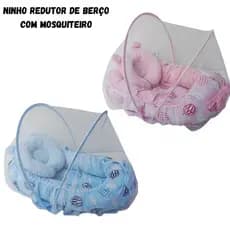Kit Ninho Redutor De Berço Estampados + Mosquiteiro De Ninho Colorido