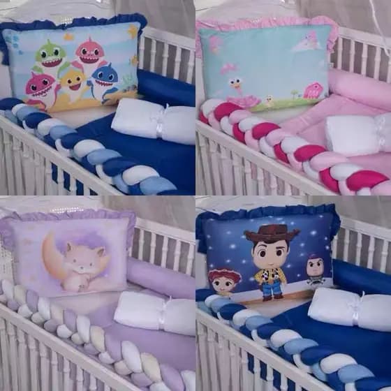 Kit de berço personagens menino menina 9 peças + Trocador New