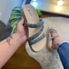Sandália Papete Feminina Macia  rasteirinha Gliter Brilho Ultraconfort Chinelo Slide Rasteirinha Strass Confortável EVA