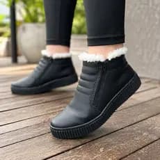 tênis botinha de lã com pelo dentro e zíper lateral com solado para o frio inverno quentinha unissex masculina feminina