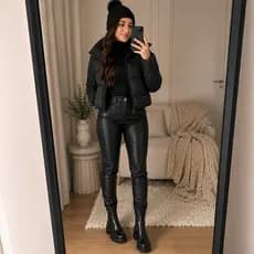 calça resinada importada feminina cintura alta skinny inverno P ao GG pu  levanta bumbum estilosa blogueira