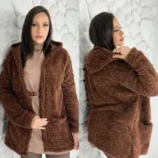 Casaco Sobretudo Teddy Com Capuz e Bolso Inverno Jaqueta Feminina Quentinha Manga Longa