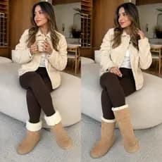 Bota Esquimó Feminina Forrada Pelo Inverno Cano Dobrável sherpa lã 2 Em 1 Quentinha 34 ao 39 tendência peluda camurça