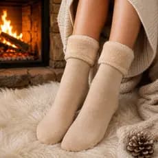 Meia Térmica Peluciada Feminina Inverno Forrada Quentinha Cano Médio Tamanho Único importada preta bege natural peluda