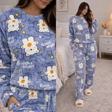 Pijama Feminino Soft longo manga comprida para Inverno quente estampado Quentinho Conjunto Manga Longa Calça Confortável