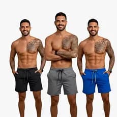 Kit 3 Shorts Masculino Básico Liso Praia