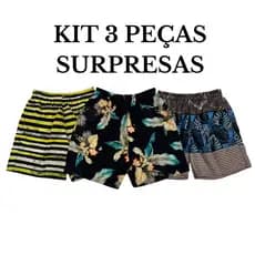 KIT DE SHORTS MAURICINHO COM 3 PEÇAS E ESTAMPAS ALEATÓRIAS