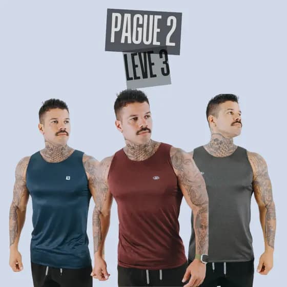 Kit: Pague 2, Leve 3: 2 Regatas e 1 Short Masculino