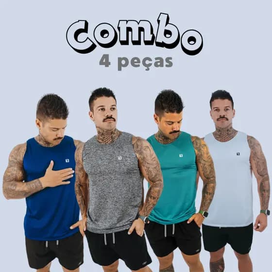 Kit 2 Regatas furadinhas + 2 Bermudas masculina Academia -Combo