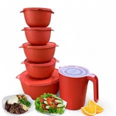 Kit 5 Potes Plásticos Tipo Bowl + Jarra 1,8L – Cozinha, Marmita, Dia a Dia