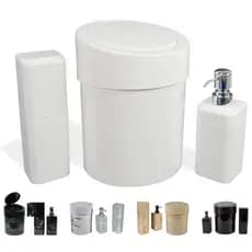 Kit 3 Peças Porta Escova + Porta Sabonete Líquido + Lixeira