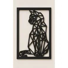 Quadro Decorativo Gato Geométrico em MDF Vazado – Arte Felina para Parede | Cru ou Preto