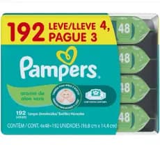 Kit Lenços Umedecidos Pampers Aroma de Aloe Vera 192un com Tampa Abre e Fecha