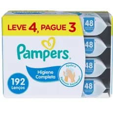Kit Lenços Umedecidos Pampers Higiene Completa com 192 Lencinhos com Tampa Abre Fecha