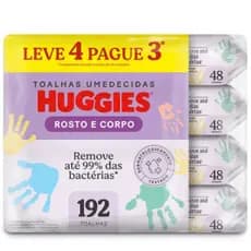 Kit Lenço Umedecido Infantil Huggies Rosto e Corpo 4 pcts 192 toalhinhas