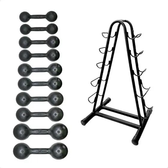 Torre Suporte + Halteres de Ferro Fundido Pares de 2,4,6,8 e 10Kg