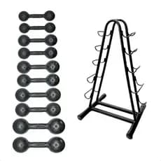 Torre Suporte + Halteres de Ferro Fundido Pares de 2,4,6,8 e 10Kg