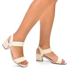 Sandália Casual Salto Grosso 5CM Tiras Elástico Calce Fácil Feminino Moda
