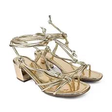 Sandália Feminina Salto Grosso 5CM Casual  Amarrar Na Perna Gáspea Nó Moda