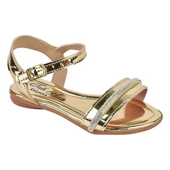 Sandália Infantil Rasteira Casual Fivela Gáspea Tira Strass Brilho Confortável Moda