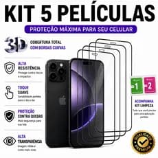 Kit 5 Películas 3D Vidro Temperado para Iphone XR 11 12 13 14 15 16 17 Air Pro Max Proteção Total
