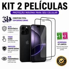 Kit 2 Películas 3D de Vidro Temperado iPhone XR 11 12 13 14 15 16 17 Air Pro Max Pelicula Blindada