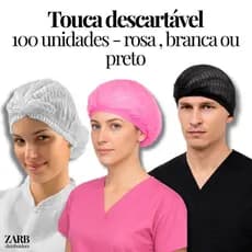 Touca Descartável Tnt Elástico com 100 unidades preta rosa branca com 100un cada pacote