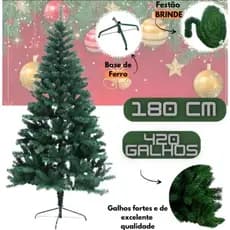 Árvore De Natal Verde Pinheiro 1,80M Decoração 420 Galhos Luxo Pés De Metal Enfeites Natalino Premium