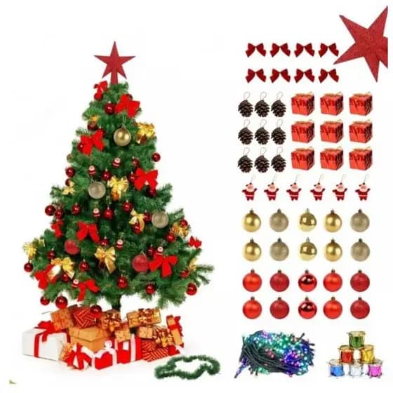 Arvore De Natal Pinheiro Premium 150 Cm Enfeitada Decorada Luxo Kit Completa Enfeites Top