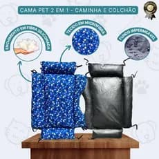 Caminha de cachorro | cama pet | 2x1: Colchão + Cama| 60X90X19cm |Confortável|Fibra Siliconada|Microfibra|Impermeável
