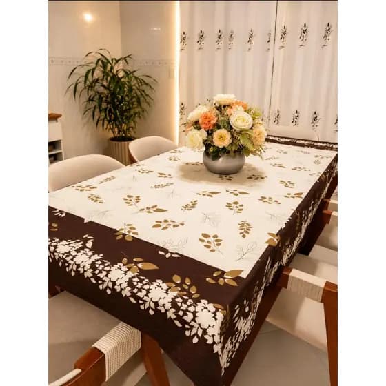 Toalha de Mesa Retangular 6 Cadeiras Linhão 2,10x1,40m Estampada Bainha Reforçada
