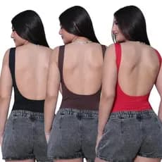 Body Bori Maiô Feminino Costa Nua  Abertas Alça  Grossa  Básico Suplex Premium Forrado Elegante