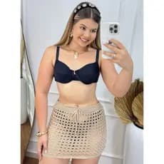 Saia CURTA Tricot Furadinha – Saída de Praia Feminina Estilo Verão / Mini Saia Tricô