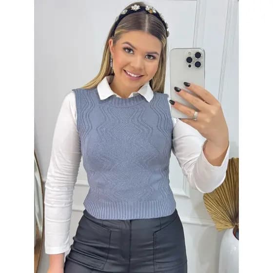 Colete Blusa Feminina Estilosa Cropped Tricot Modal AMÉLIA Trama Roupas Femininas Conforto Versátil