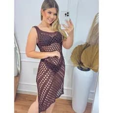 Saida De Praia Feminino Tricot LANA Transparente Furada Vestido Feminino Roupa Feminina Verão