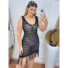 Saida De Praia Feminino Tricot HELEN Transparente Renda Vestido Feminino Franja Roupa Feminina Ver茫o