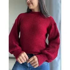 Blusa Manga Bufante Fang Tricot RAQUEL feminina manga longa suéter moda blogueira