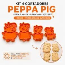 Kit Cortadores Peppa Pig para Biscoitos  4 Peças para Massa, Doces e Pasta Americana