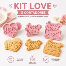 Kit 3 Cortadores Love para Biscoito  Cortador de Massa Romântico para Doces e Pasta Americana