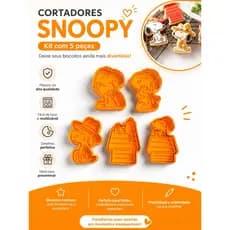 Kit Cortadores Snoopy para Biscoitos  5 Peças para Massa, Doces e Pasta Americana