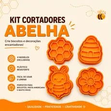 Cortadores de Biscoito Tema Abelha 4 Peças Moldes para Confeitaria e Pasta Americana