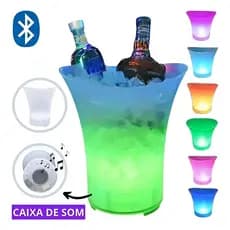 Inova Balde Gelo Musical Bluetooth 5L Caixa De Som Top Potente Led Rgb Integrado Branco Luxo Novidade