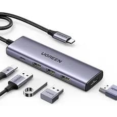 Hub 5 Em 1 Ugreen Usb-c Para 3* Usb 3.0 + Hdmi 4k@30hz + Pd Prateado