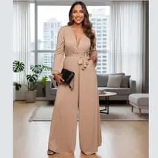 MACACÃO  ELEGANTE PANTALONA COM BOLSOS E CINTO FESTA