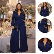 Macacão Feminino Conforto Com Bolsos e Cinto Versátil  Manga Longa Pantalona Festa Elegante